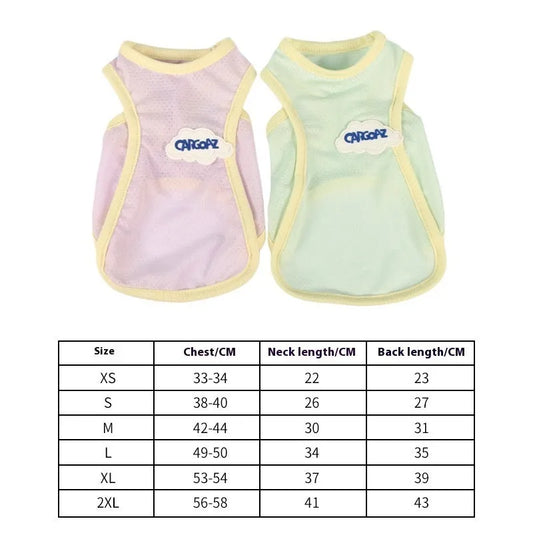 Grass green polyester vest for cats on white background showing sports style design