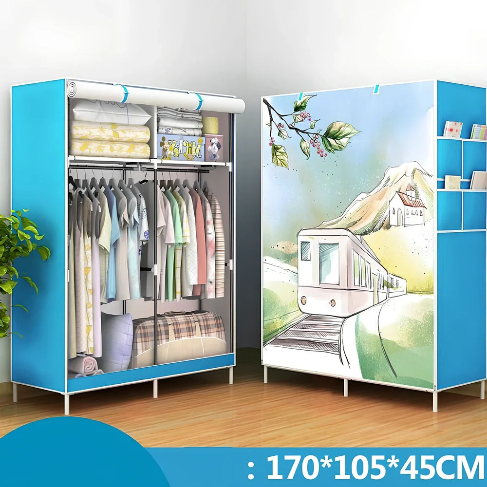 Single dormitory wardrobe with steel frame and fabric enclosure measuring 70×45×150cm