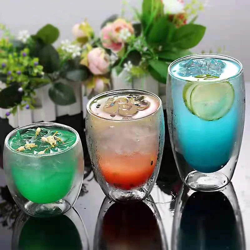 Egg-shaped double-layer insulated glass cup set for hot and cold beverages