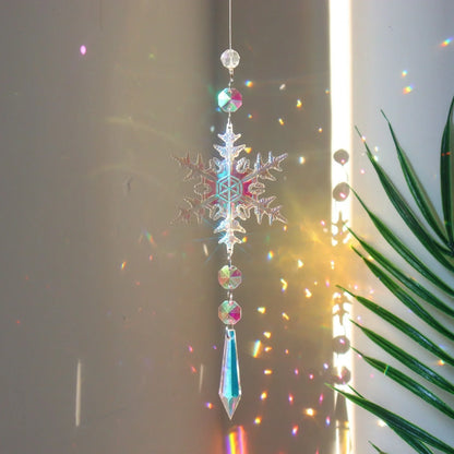 Christmas tree decoration dreamcatcher with AB colour acrylic snowflakes in multiple sizes and shapes
