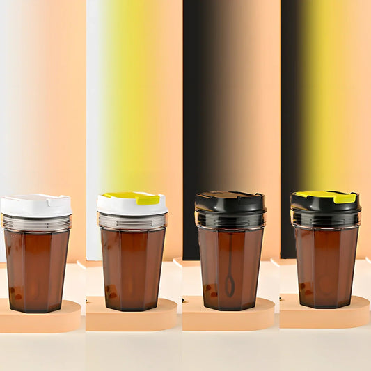 White automatic mixing cup with electric stirring mechanism and 350ml capacity on kitchen counter