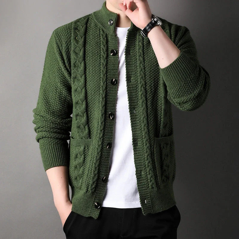 Stylish men's jacquard cardigan with pockets for a modern look