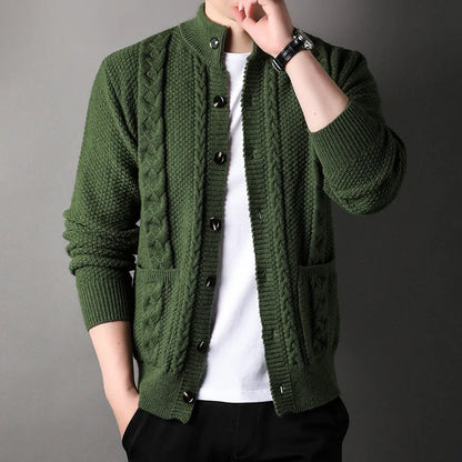 Stylish men's jacquard cardigan with pockets for a modern look