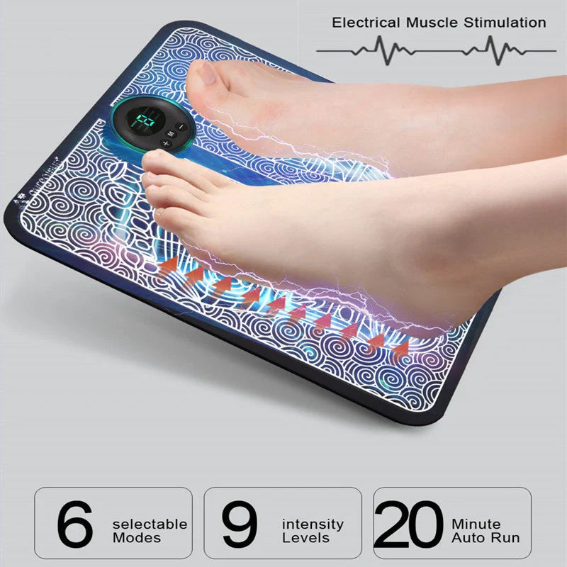 EMS Foot Massager Mat with adjustable modes and USB charging for foot relief