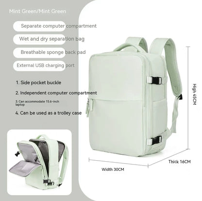 Large capacity waterproof mummy backpack in mint green colour with nylon material and 30-litre storage