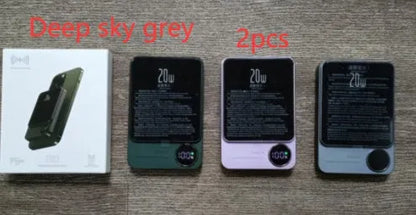 MagSafe magnetic wireless power bank in Cangling Green for iPhone 14, showing aluminium alloy case.