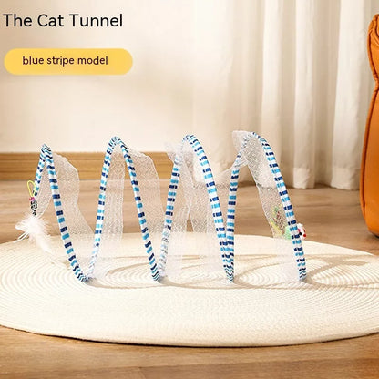 Folded Cat Tunnel S Type with Spring Toy Mouse for interactive cat play