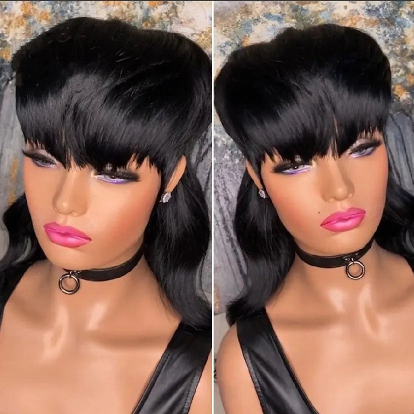 Black Brazilian wig with bangs front shorter than back long synthetic hair T7262 colour