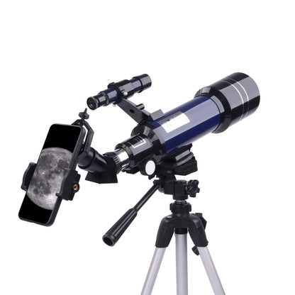Dark blue children's astronomical telescope with monocular design and tripod for stargazing
