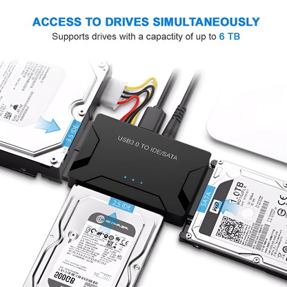 USB to IDE and SATA hard disk adapter with power supply and cables for desktop drive connectivity