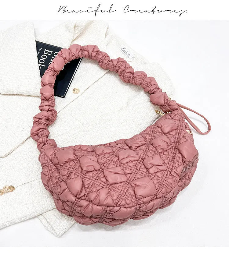 Women's Cloud Underarm Bag in nylon with 35cm width, 20cm height, and 120cm strap in a solid colour option