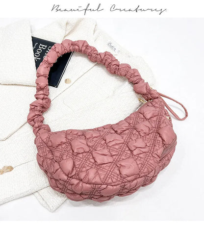 Women's Cloud Underarm Bag in nylon with 35cm width, 20cm height, and 120cm strap in a solid colour option