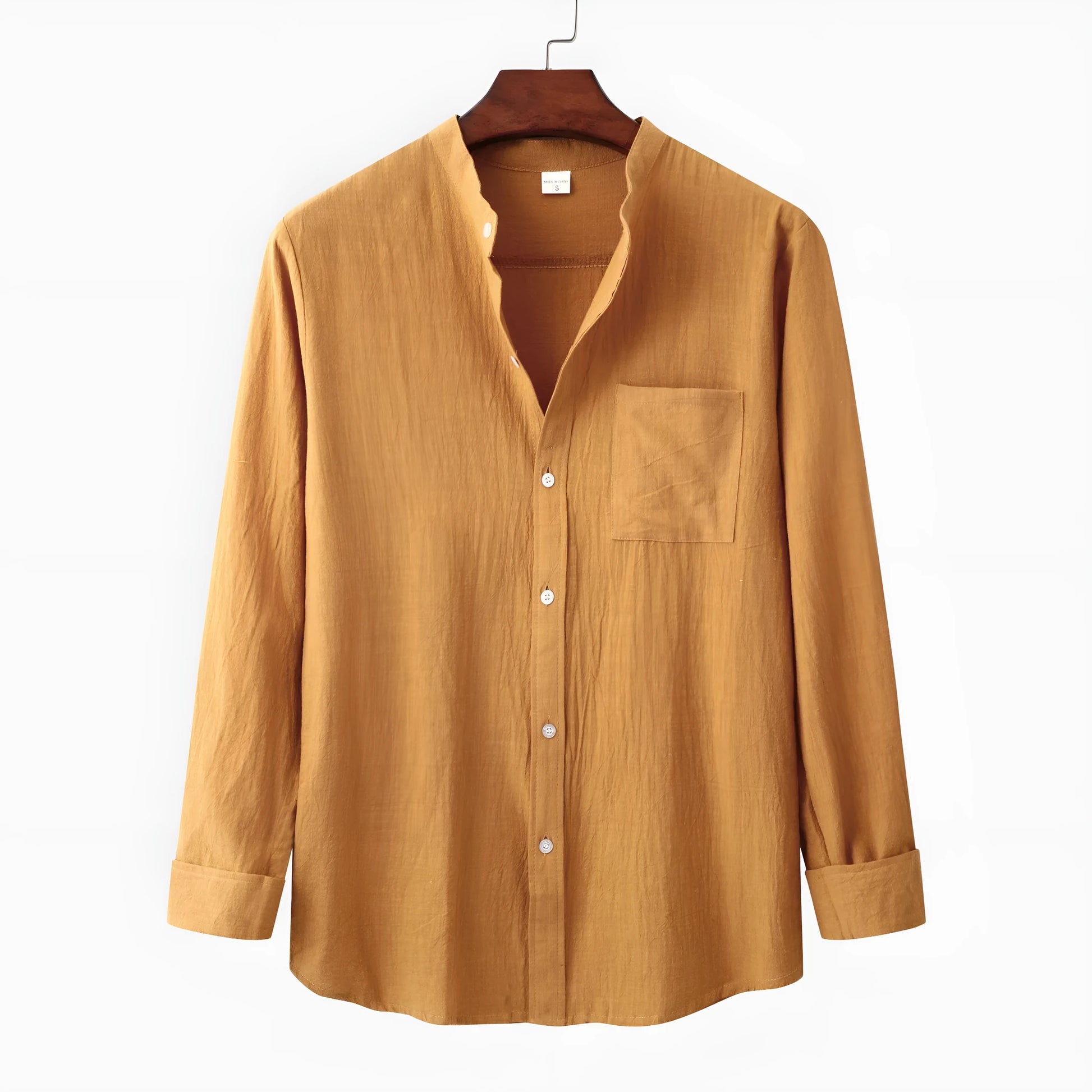 Men's slim fit brown long sleeve shirt made from cotton blend fabric