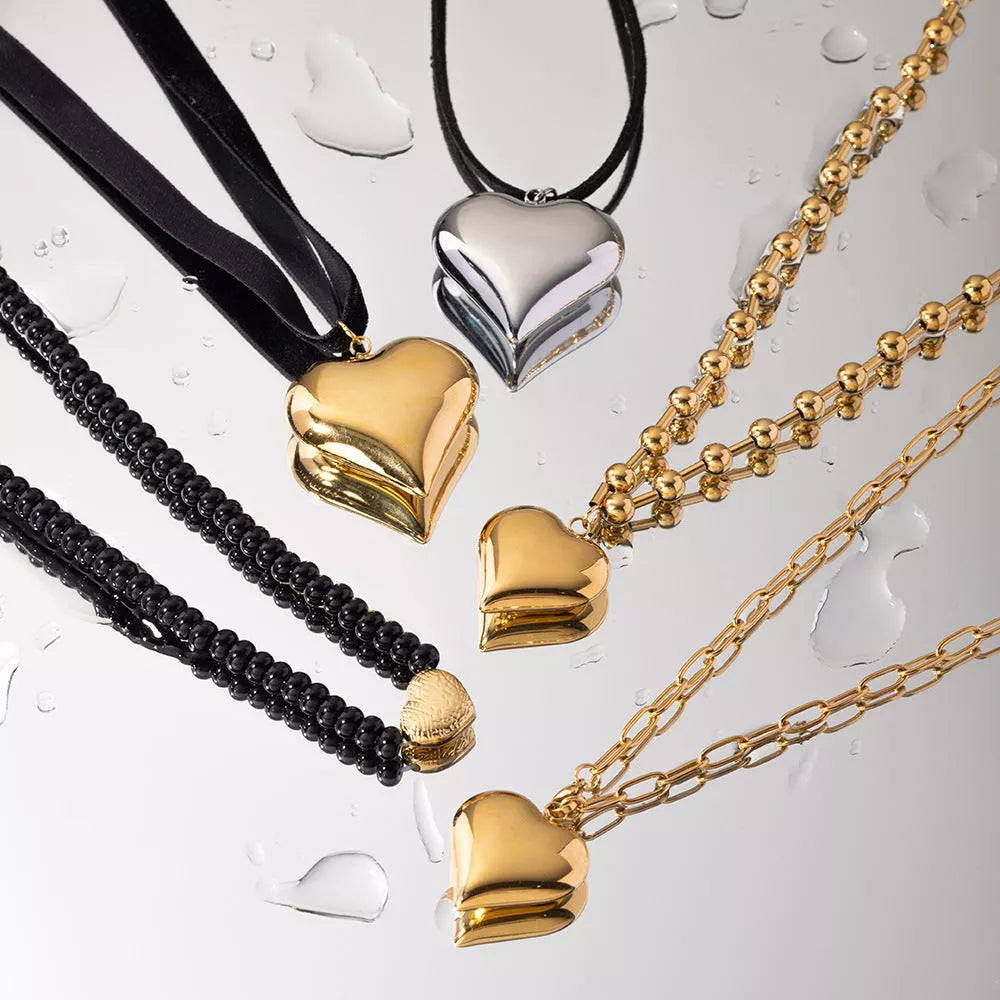 Gold plated stainless steel love heart necklace with hypo-allergenic and water-resistant features