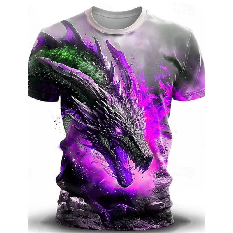 Men's grey T-shirt with a large blue and white 3D wind dragon printed design on the front.