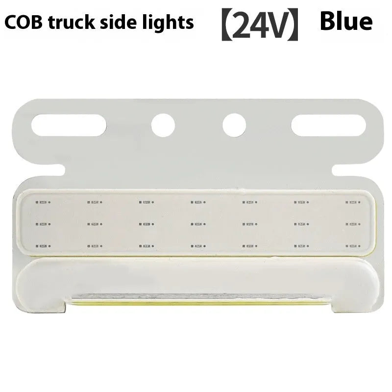 COB LED truck side light in aluminium alloy housing, showing red, yellow, green, blue, or white options for 12V and 24V vehicles