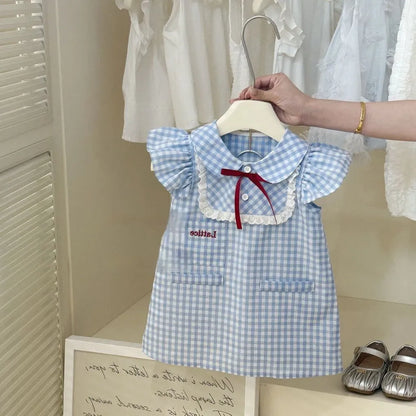 Baby girl sleeveless cotton vest dress in solid colour suit skirt style for summer, heights 90-140 yards
