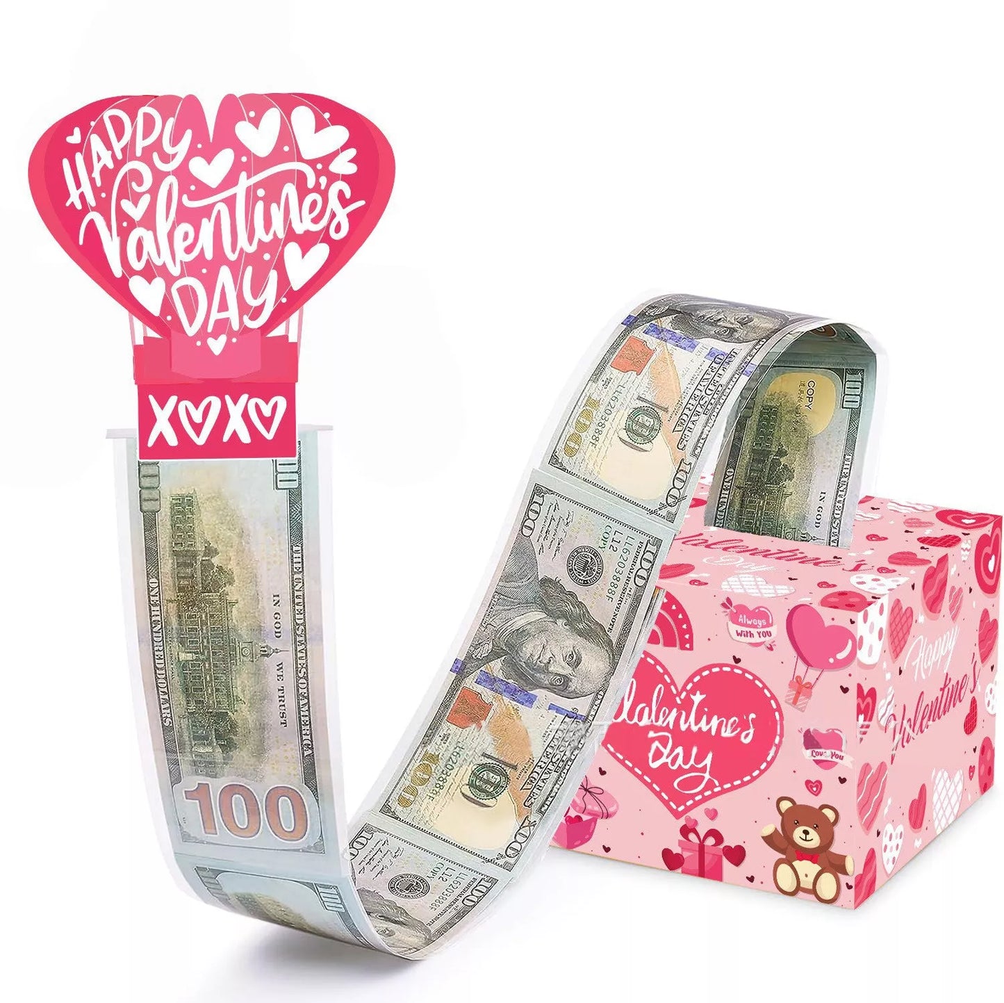 Valentine's Day Surprise Box with colorful bouncing gift boxes inside