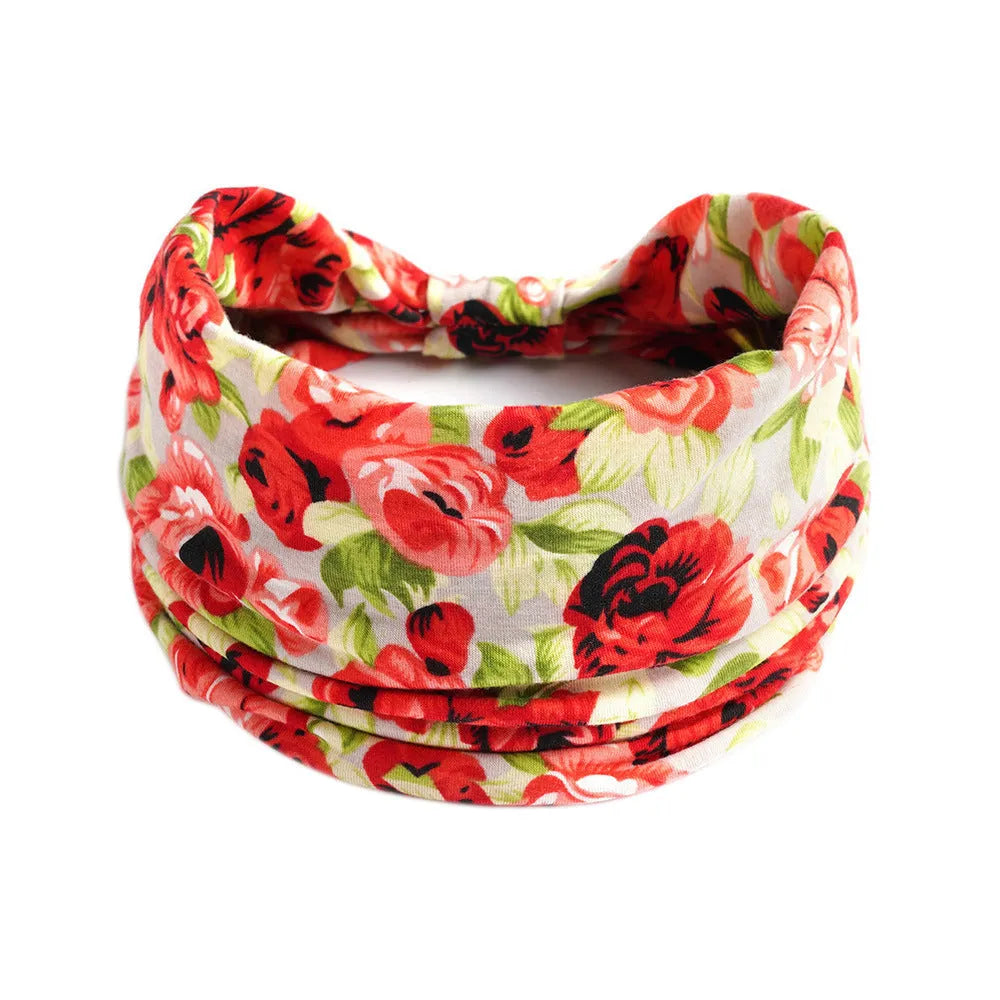 Bohemian cloth yoga sports headband with floral and polka dot patterns, available in multiple colours.