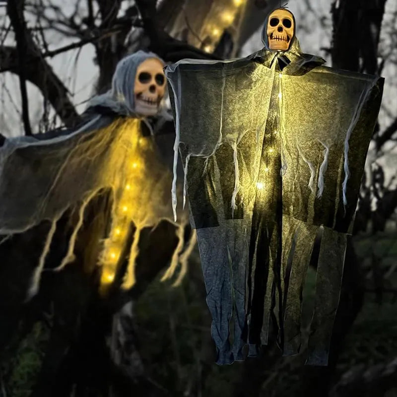 Halloween Hanging Ghost Skull Skeleton Prop 85cm Plastic Wrought Iron Foam Cloth Chinese Style Indoor Outdoor Yard Party Decoration