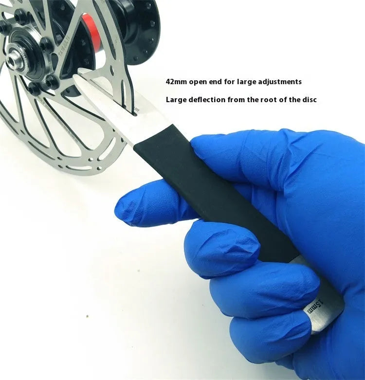 Stainless steel and plastic disc brake correction wrench, 170 x 21 x 5mm, for bicycle rotor alignment