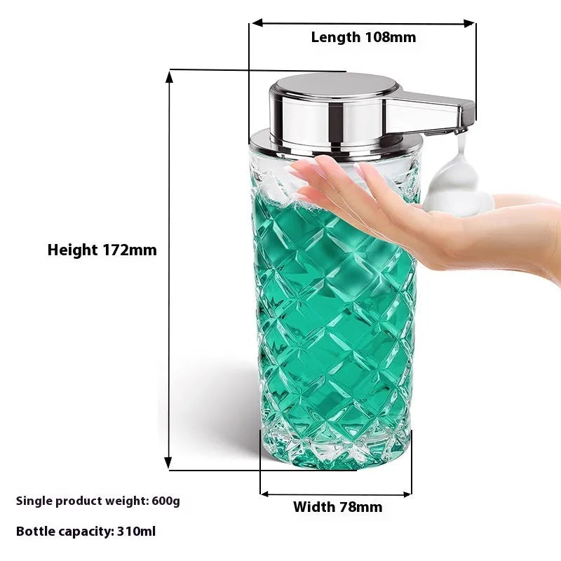 Automatic soap dispenser with silver finish and Type-C charging port showing infrared sensor beneath nozzle