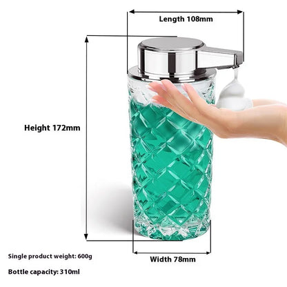 Automatic soap dispenser with silver finish and Type-C charging port showing infrared sensor beneath nozzle
