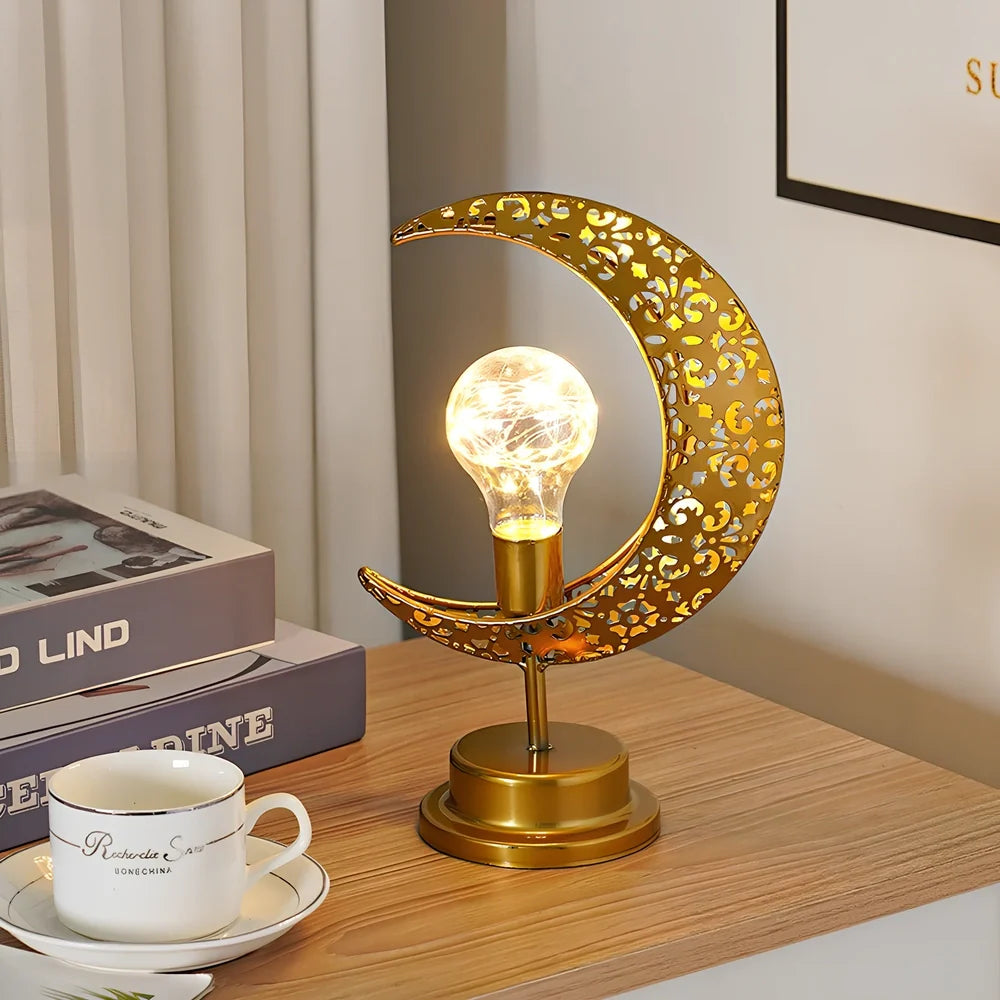 LED modelling lamp with iron shell, 13x14x28cm dimensions, multiple decorative styles including moon and star designs