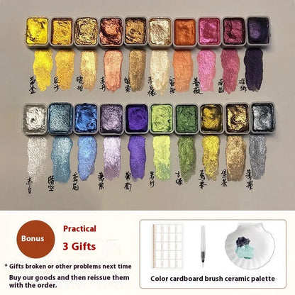 Traditional Chinese painting watercolour set with 20 tubes, including 5ml red and white gold, and 1ml warm and cold colours