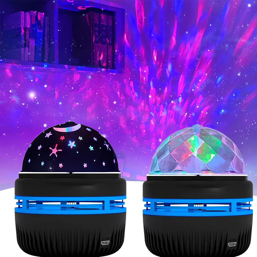 Mini crystal magic ball projection light showing starry sky and aurora water patterns on wall