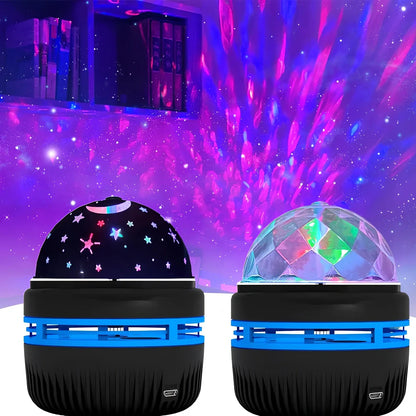 Mini crystal magic ball projection light showing starry sky and aurora water patterns on wall