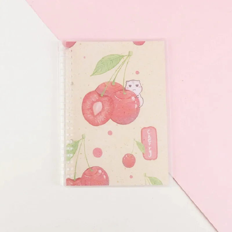 Hard cover A5 and B5 notebook with animal painting designs like whales and fruit, showing coil binding.