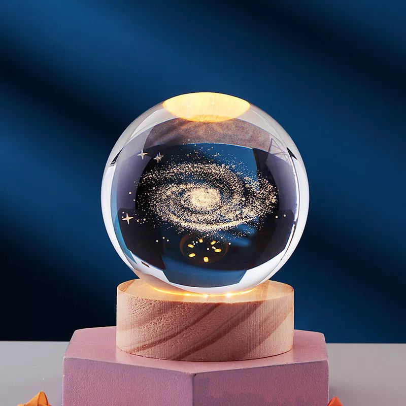 Crystal Ball Night Light with 3D Carved Solar System Design