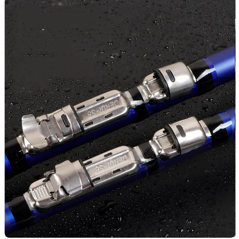 Blue carbon telescopic rock fishing rod for sea fishing, available in 3.6m, 4.5m, 5.4m, and 6.3m lengths