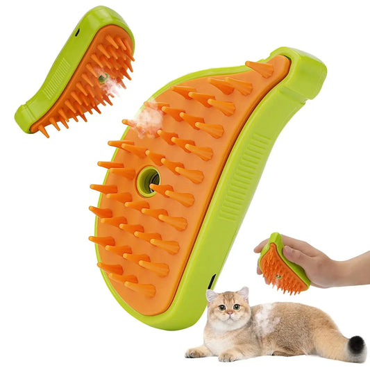Rechargeable 3-in-1 pet grooming brush with steamy massage function for cats and dogs