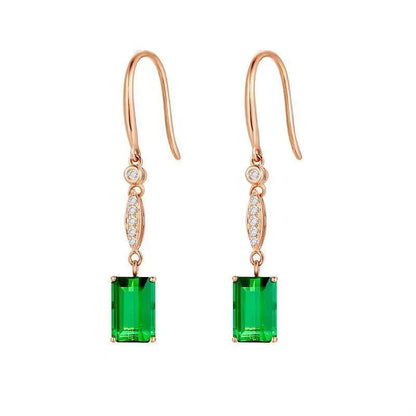 Pair of green tourmaline earrings for women with square geometric shape and copper setting