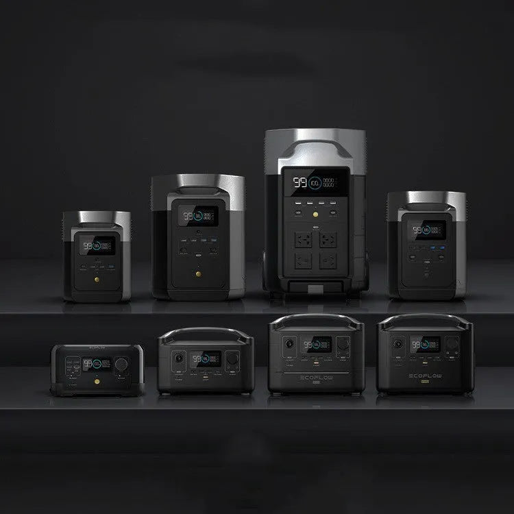 RIVER Pro outdoor power supply unit with display screen and multiple ports for charging devices