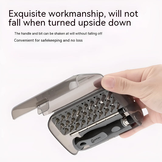 32-in-1 screwdriver set with 30 bits in compact plastic case for repair tasks