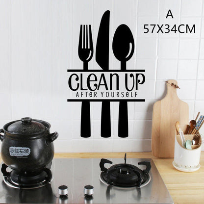 English Proverbs Wall Stickers featuring a knife and fork design for kitchen decor