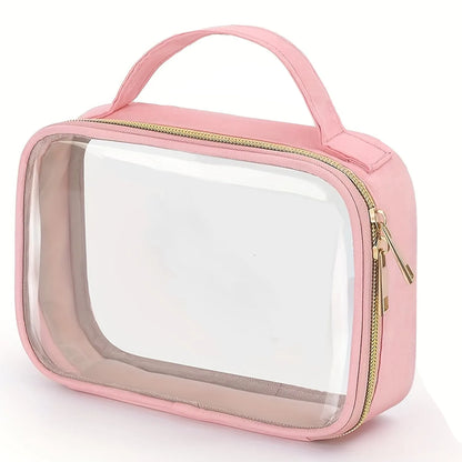 Transparent PVC lipstick storage wash bag with detachable chain showing cosmetic organisation