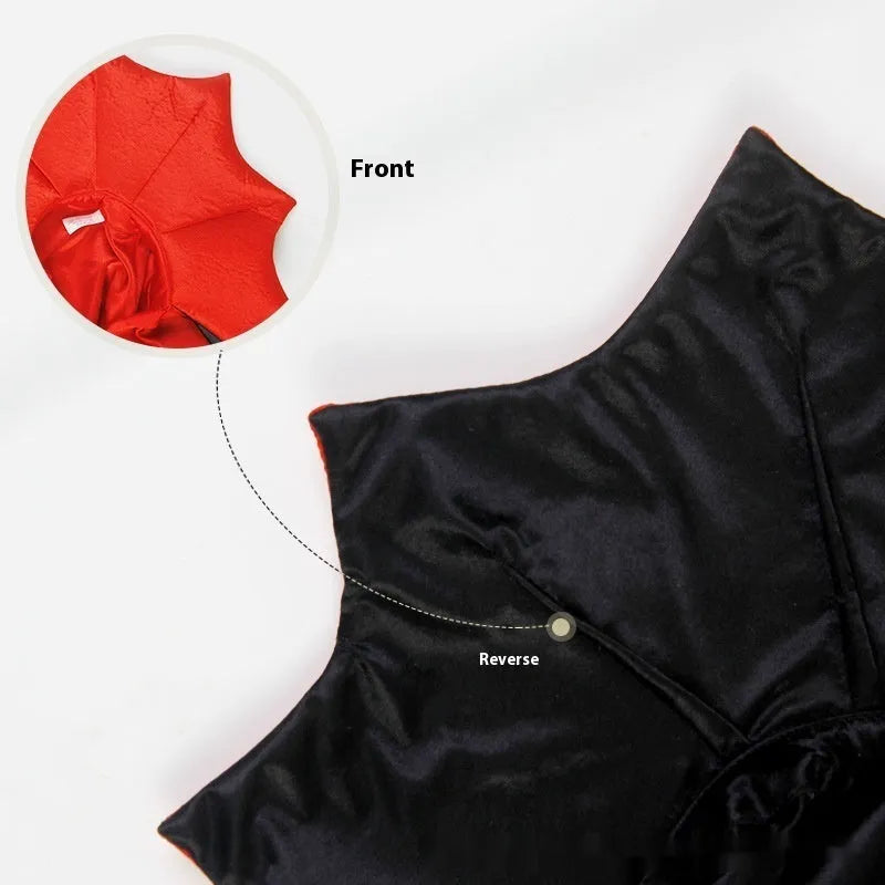 Black and red Halloween costume clothing for cats and dogs on a pet mannequin