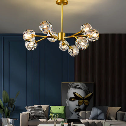 Nordic style copper chandelier with nine LED light heads and remote control