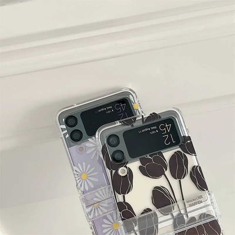 Floral design hard PC phone case for Samsung Galaxy Z Flip3 and Z Flip4 folding phones