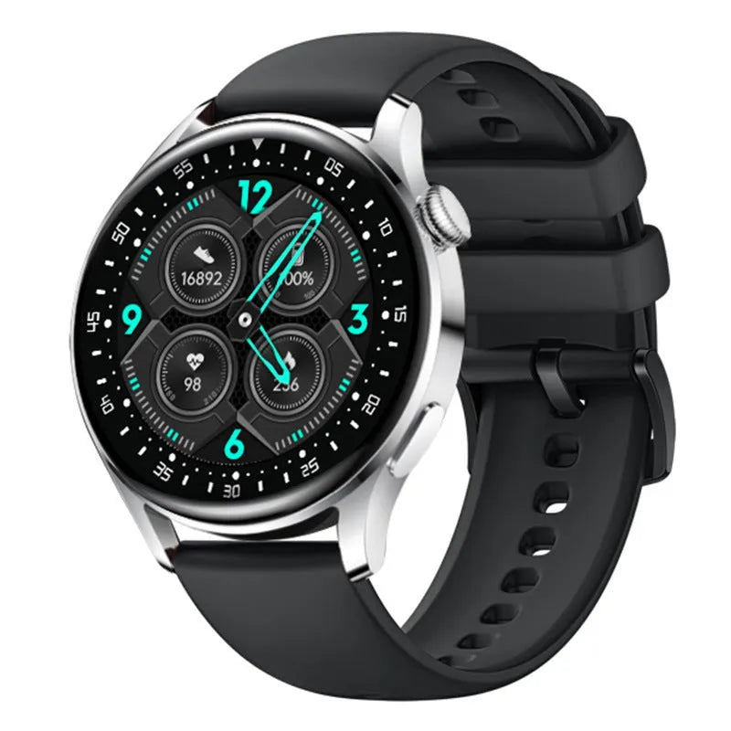 Sports health monitoring smart watch with 1.32-inch touchscreen display and silicone wristband showing step counting interface