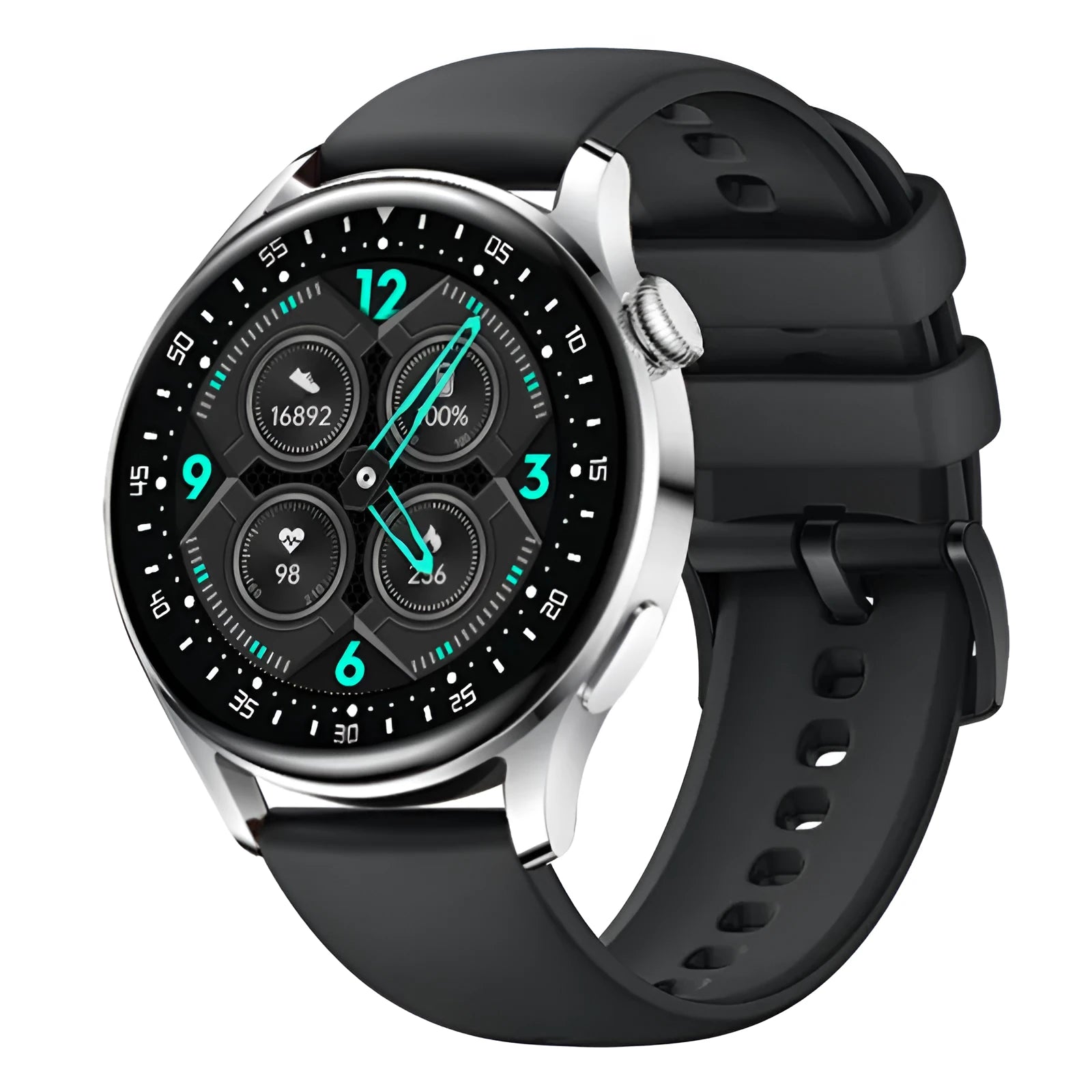 Sports health monitoring smart watch with 1.32-inch screen and silicone wristband in multiple colour options