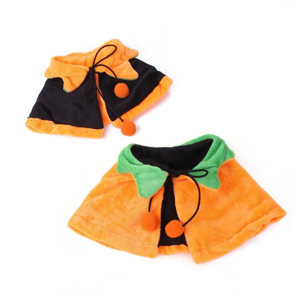 Reversible Halloween pumpkin cloak for dogs and cats in plush fabric