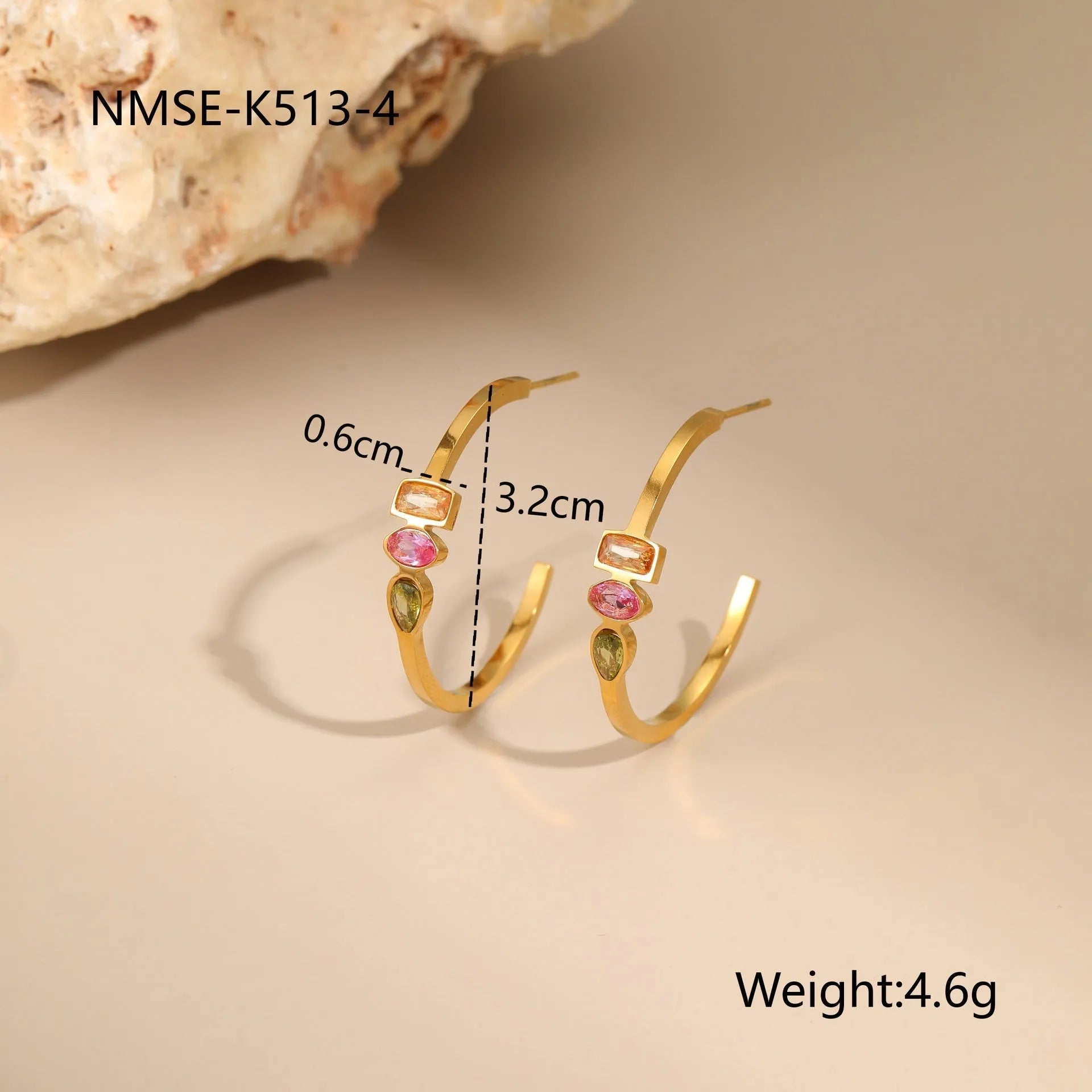 Geometric zircon jewellery set with gold-plated necklace, ring and earrings on stainless steel chain