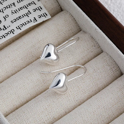 Heart-shaped copper earrings with glossy finish and ear hooks, Korean style design with love elements