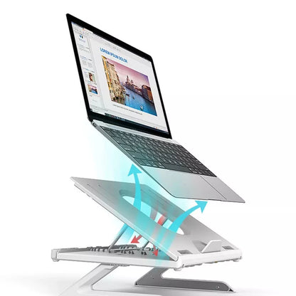 Adjustable aluminum alloy laptop stand with cooling feature and phone holders