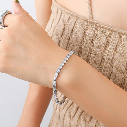 Elegant women's zircon chain bracelet in titanium steel with geometric design